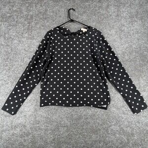 & Layered Blouse Top Womens L Black White Polka Dot Classic Long Sleeve Crewneck